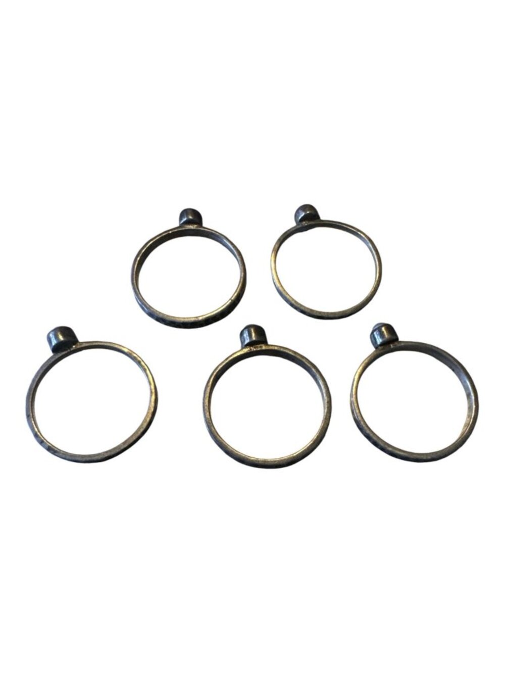 Set Of 5 Hammered Silver Stackable Rings With Pearl Accents - Minimalist Jewelry